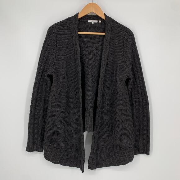 360 Sweater Open Front Braided Cable Knit Merino Wool Cardigan Sweater, Gray, M - Picture 1 of 7